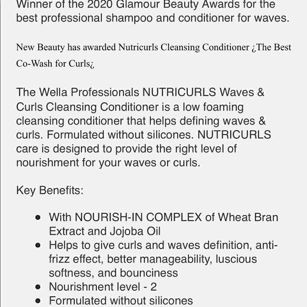 Wella Nutricurls Waves&Curls Cleansing Conditioner - Picture 5 of 5
